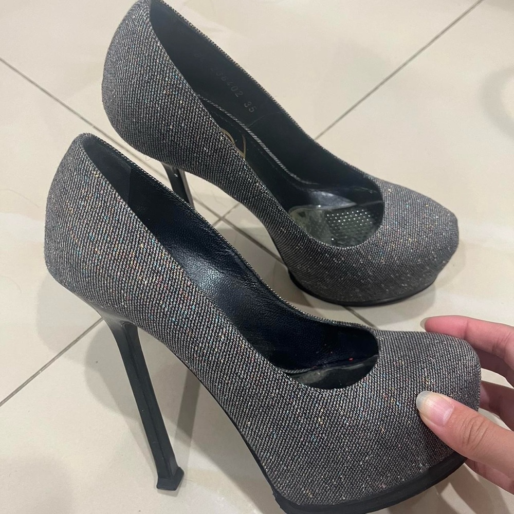 YSL high heels grey glitter US size 5